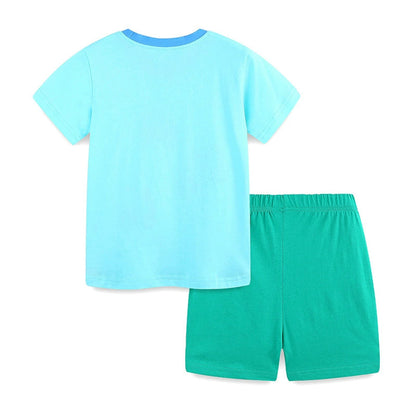 MyKids-USA® Baby Kids Cartoon Tractor Pattern T-shirt and Plain Shorts Casual Clothing Set for Boys