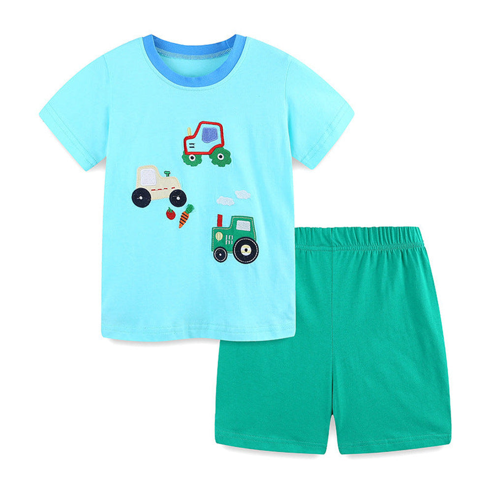 MyKids-USA® Baby Kids Cartoon Tractor Pattern T-shirt and Plain Shorts Casual Clothing Set for Boys