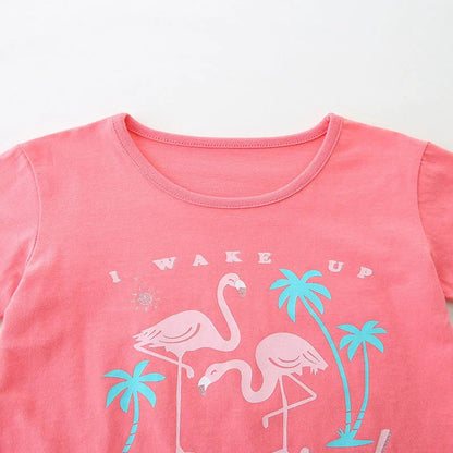 MyKids-USA® Baby Kids Cute Flamingo Pattern T-shirt and Shorts Clothing Set for Girls