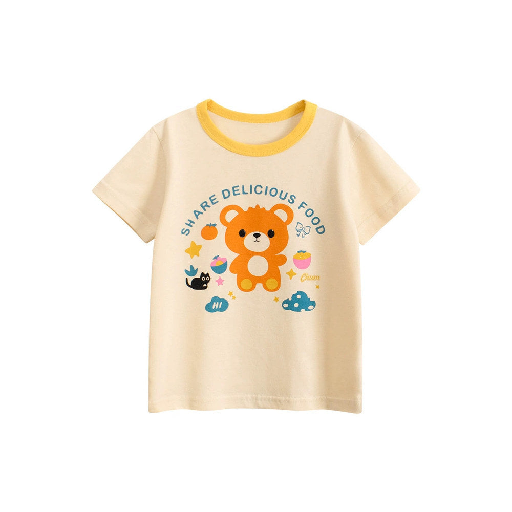 MyKids-USA® Summer Girls’ Teddy Bear and Letters Print T-shirt in European and American Style