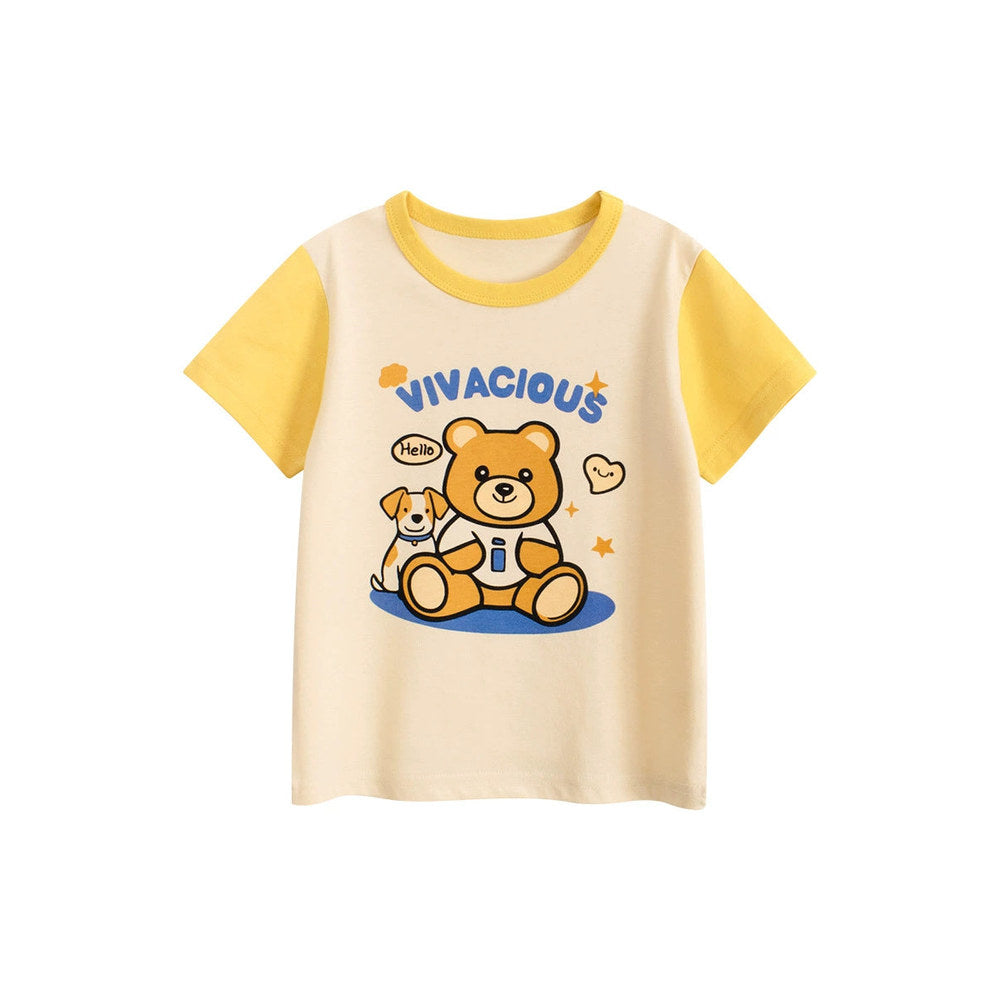 MyKids-USA® Summer Girls’ Teddy Bear and Puppy Pattern Print T-shirt in European and American Style