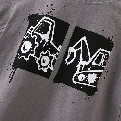 MyKids-USA® Summer Arrival Boys’ Engineering Vehicles Cartoon Pattern T-shirt in European and American Style