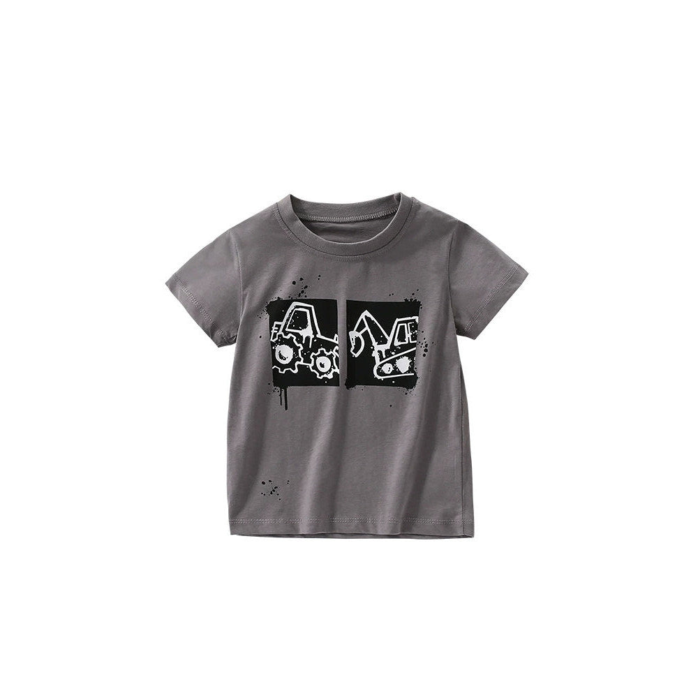 MyKids-USA® Summer Arrival Boys’ Engineering Vehicles Cartoon Pattern T-shirt in European and American Style
