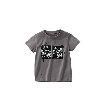 MyKids-USA® Summer Arrival Boys’ Engineering Vehicles Cartoon Pattern T-shirt in European and American Style