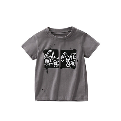 MyKids-USA® Summer Arrival Boys’ Engineering Vehicles Cartoon Pattern T-shirt in European and American Style