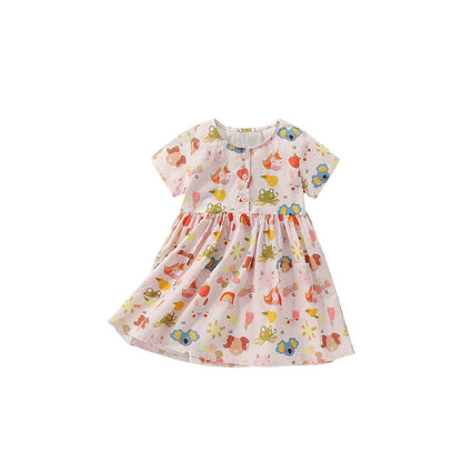 MyKids-USA® Cartoon Animals and Fruits Pattern Short Sleevels Dress for Stylish Girls