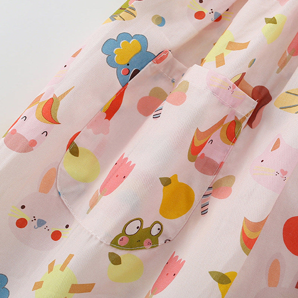 MyKids-USA® Cartoon Animals and Fruits Pattern Short Sleevels Dress for Stylish Girls