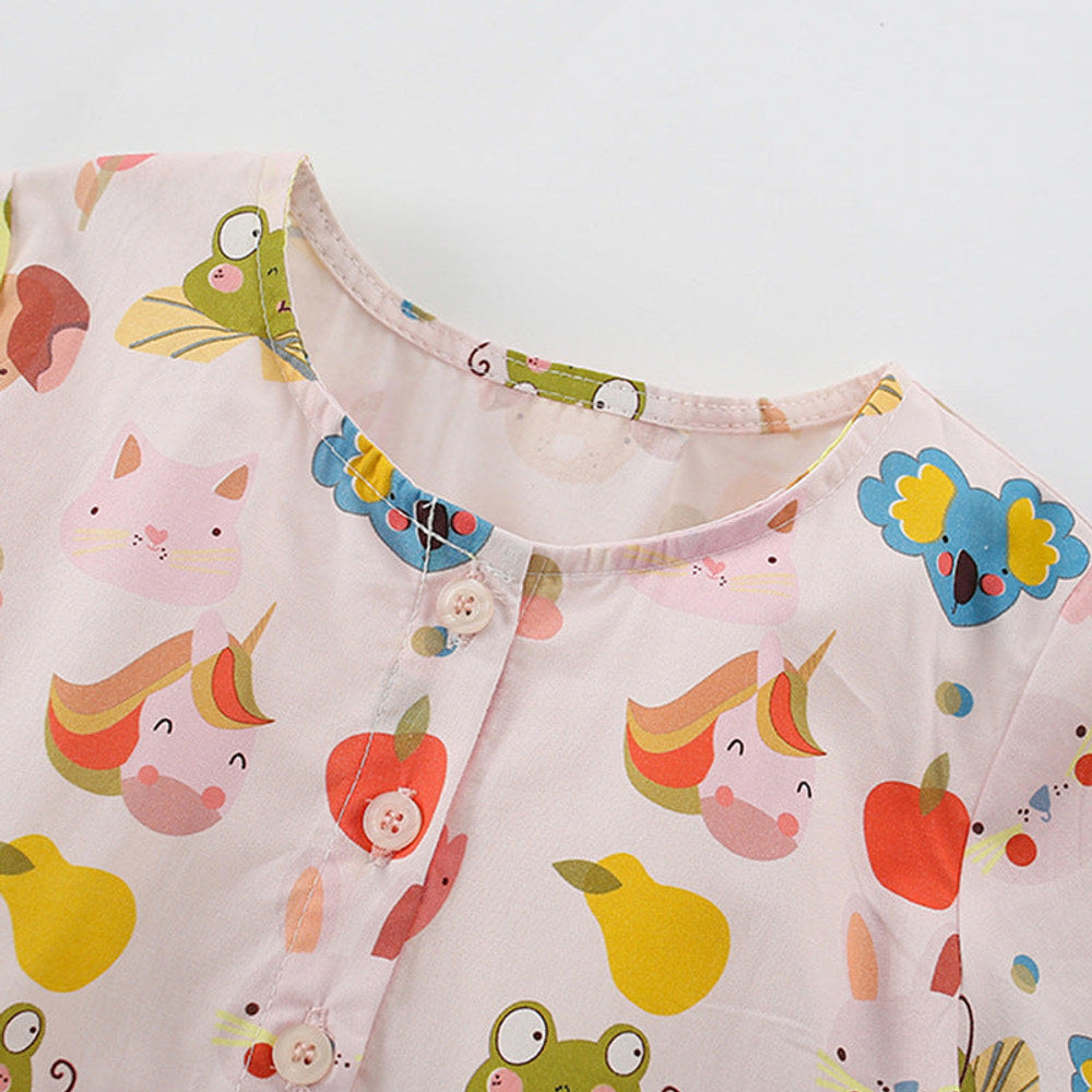 MyKids-USA® Cartoon Animals and Fruits Pattern Short Sleevels Dress for Stylish Girls