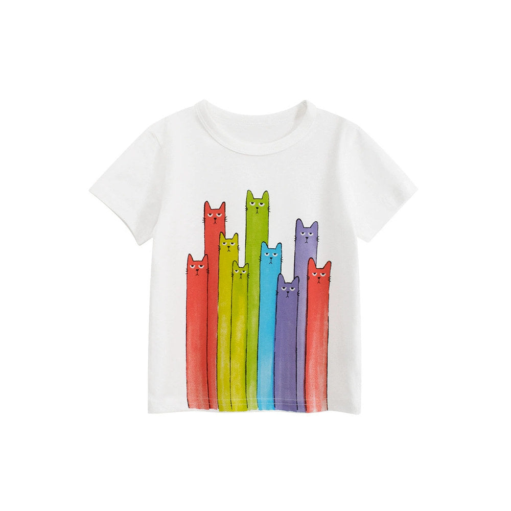 MyKids-USA® Summer Girls’ Cartoon Cats Pattern Printed T-shirt in European and American Style