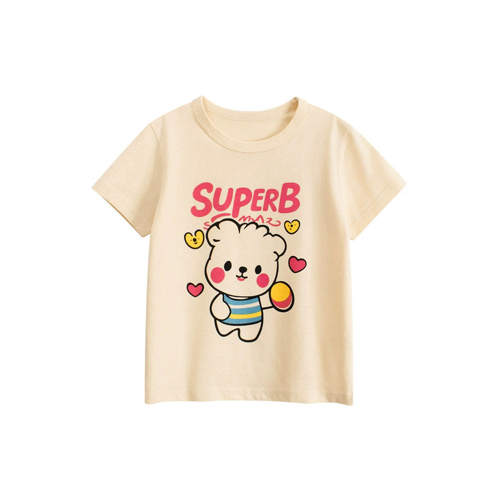 MyKids-USA® Summer Girls’ Cartoon Teddy and Letters Pattern Printed T-shirt in European and American Style