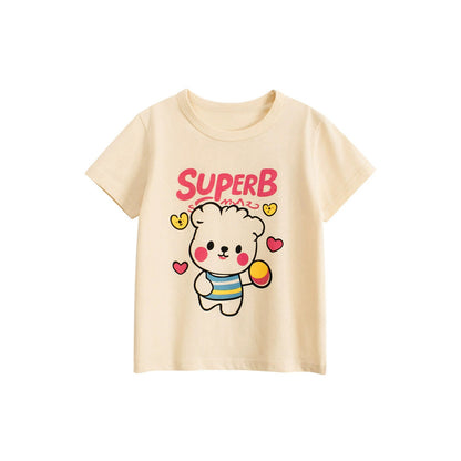 MyKids-USA® Summer Girls’ Cartoon Teddy and Letters Pattern Printed T-shirt in European and American Style