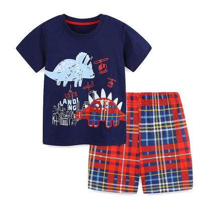 MyKids-USA® Baby Kids Cartoon Animals Pattern T-shirt and Shorts Color Patchwork Clothing Set for Boys