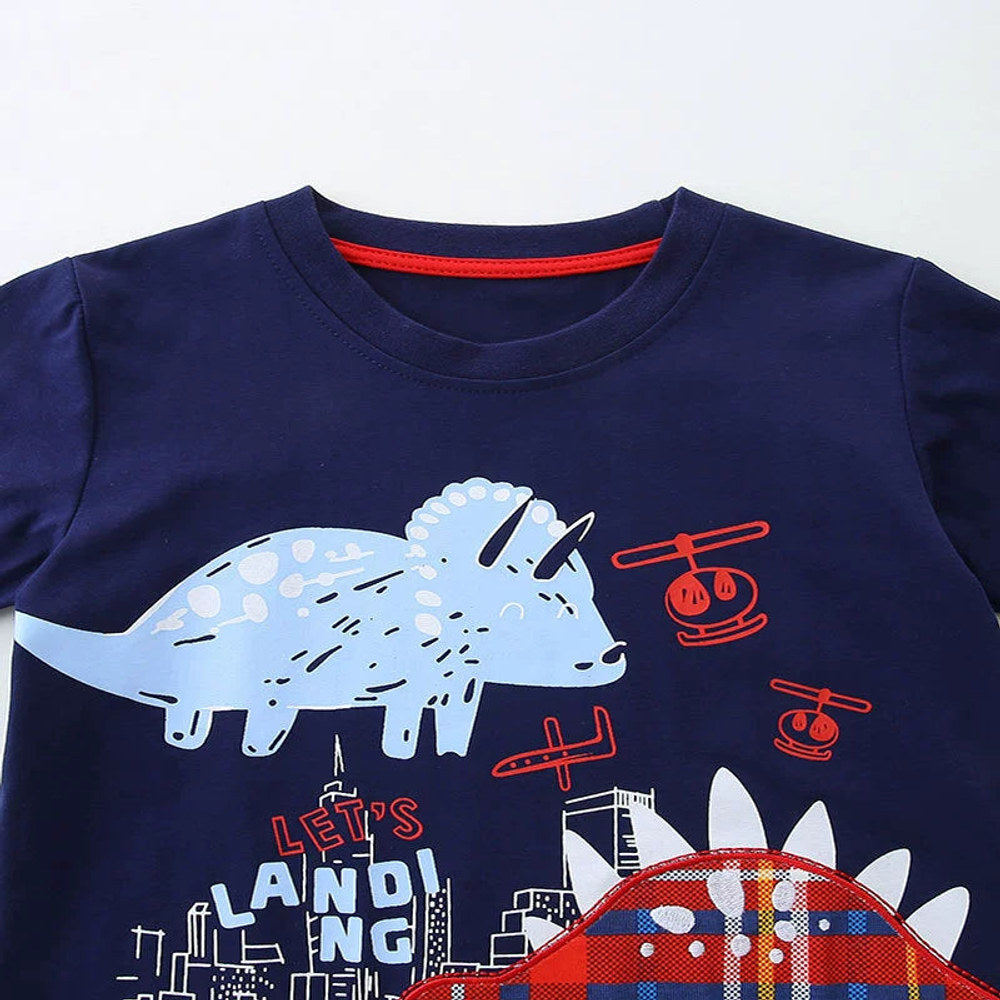 MyKids-USA® Baby Kids Cartoon Animals Pattern T-shirt and Shorts Color Patchwork Clothing Set for Boys