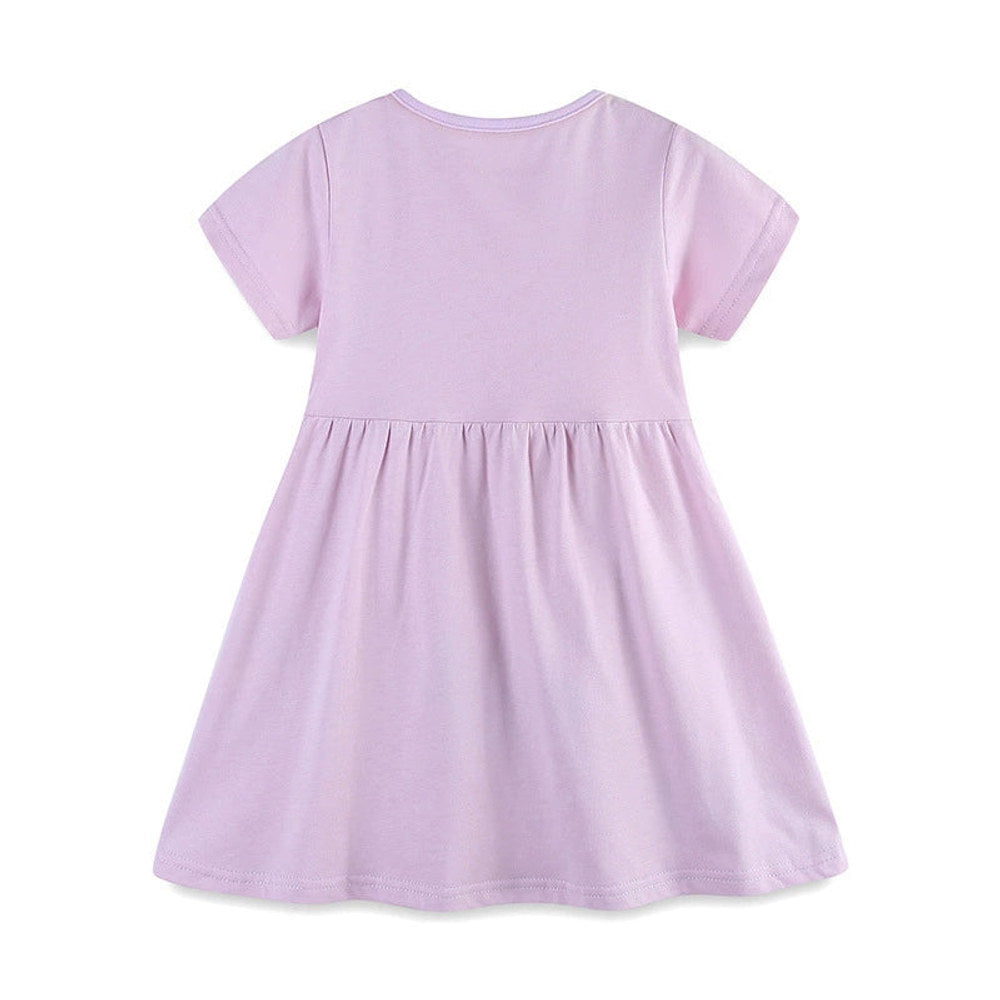 MyKids-USA® Pure Cotton Colorful Rainbow Pattern Short Sleeves Purple Dress for Stylish Girls