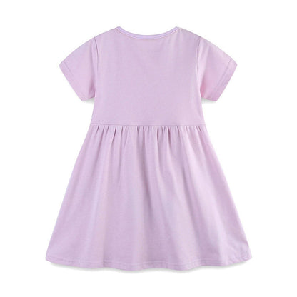 MyKids-USA® Pure Cotton Colorful Rainbow Pattern Short Sleeves Purple Dress for Stylish Girls