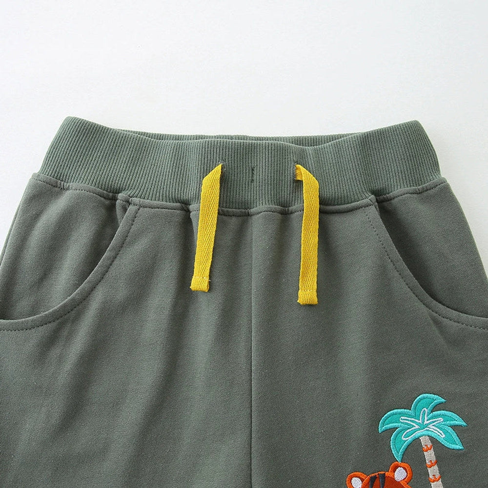 MyKids-USA® Baby Kids Boys Cotton Casual Style Cartoon Tiger Embroidered Pattern Shorts