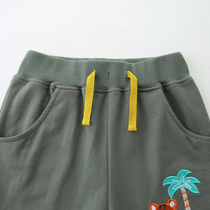 MyKids-USA® Baby Kids Boys Cotton Casual Style Cartoon Tiger Embroidered Pattern Shorts