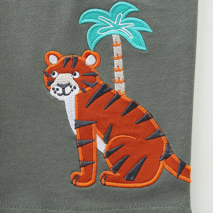 MyKids-USA® Baby Kids Boys Cotton Casual Style Cartoon Tiger Embroidered Pattern Shorts