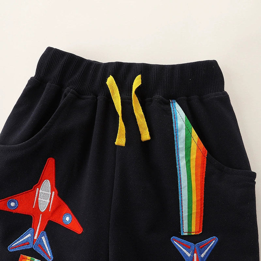 MyKids-USA® Baby Kids Boys Cotton Casual Style Cartoon Planes Embroidered Pattern Shorts