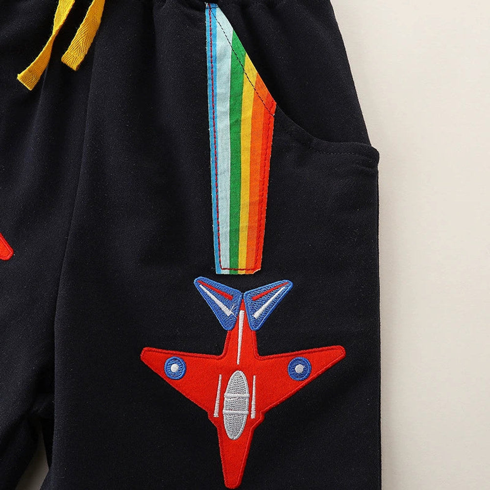 MyKids-USA® Baby Kids Boys Cotton Casual Style Cartoon Planes Embroidered Pattern Shorts