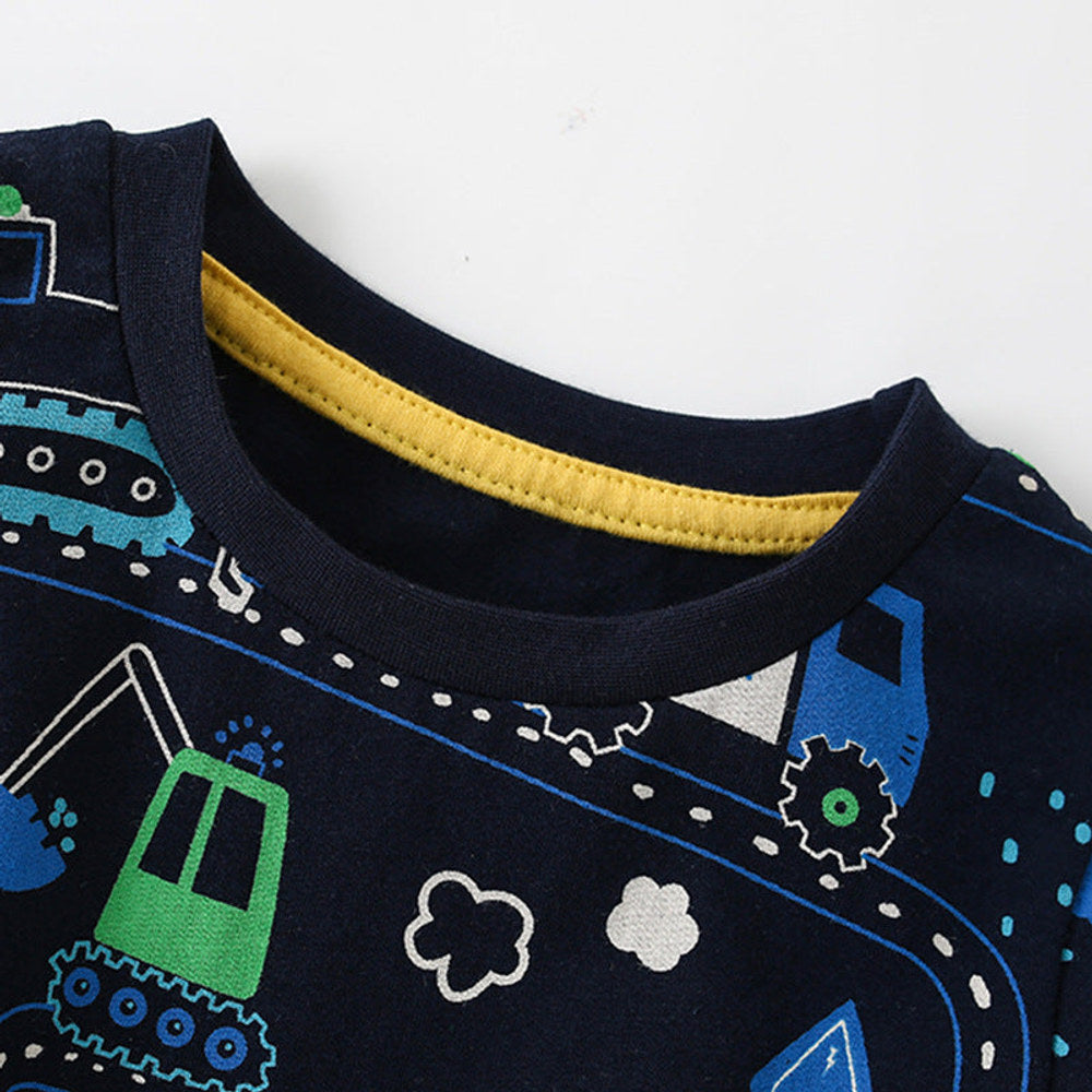 MyKids-USA® Summer Arrival Boys’ Vehicles Cartoon Pattern T-shirt in European and American Style