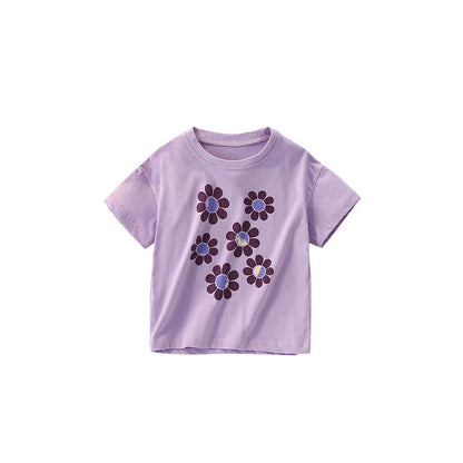 MyKids-USA® Girls’ Flowers Cartoon Pattern T-shirt in European and American Style