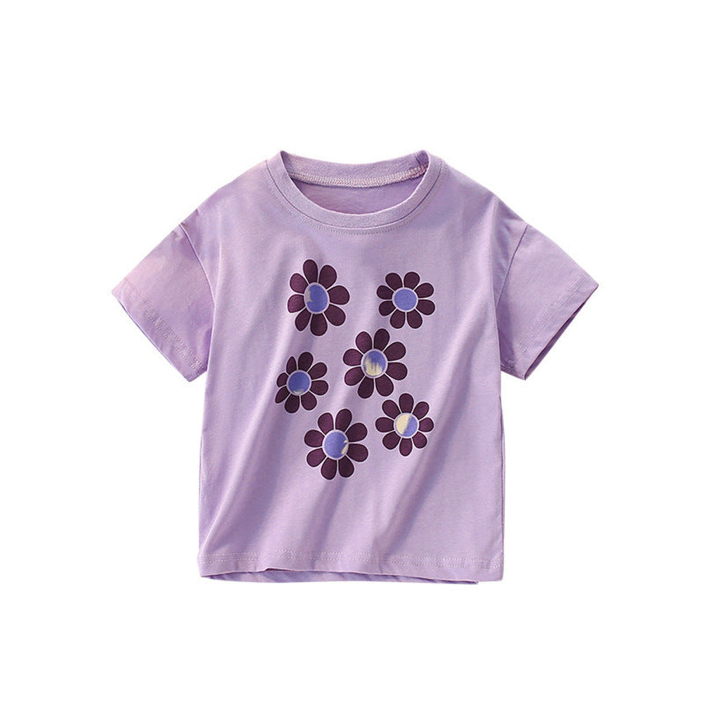 MyKids-USA® Girls’ Flowers Cartoon Pattern T-shirt in European and American Style