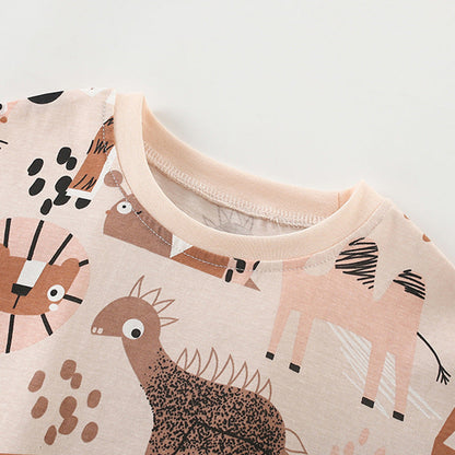 MyKids-USA® Baby Kids Casual Animals Cartoon Pattern T-shirt and Shorts Clothing Set for Boys