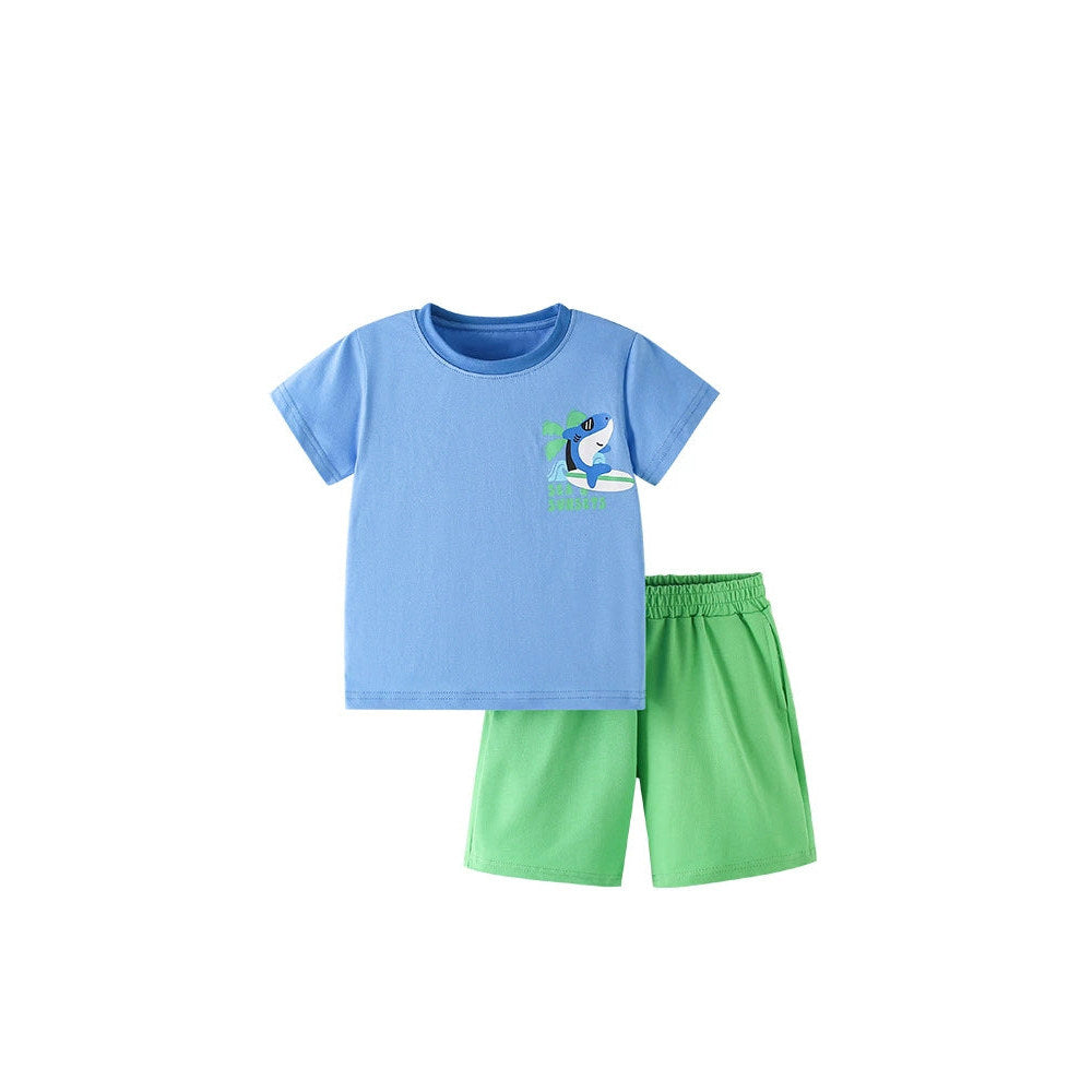 MyKids-USA® Baby Kids Animals Cartoon Pattern T-shirt and Plain Shorts Clothing Set for Boys