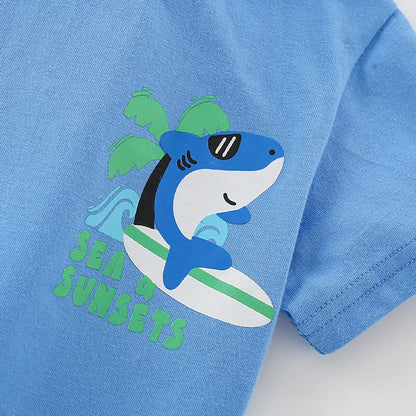 MyKids-USA® Baby Kids Animals Cartoon Pattern T-shirt and Plain Shorts Clothing Set for Boys