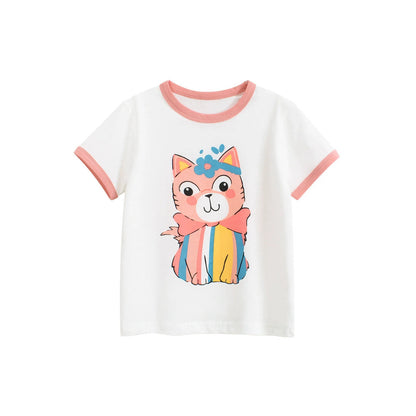 MyKids-USA® Girls’ Cartoon Cats Pattern Printed T-shirt in European and American Style