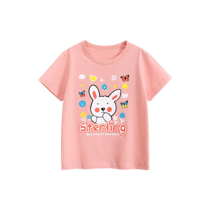 MyKids-USA® Summer Girls’ Cartoon Rabbit and Letters Pattern Printed T-shirt in European and American Style