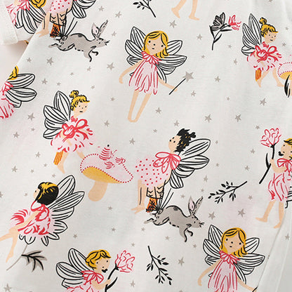 MyKids-USA® Baby Kids Fairy Cartoon Pattern T-shirt and Shorts Clothing Set for Girls