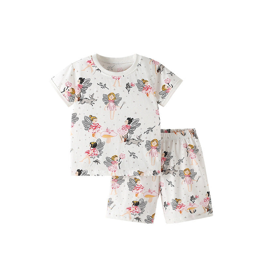 MyKids-USA® Baby Kids Fairy Cartoon Pattern T-shirt and Shorts Clothing Set for Girls