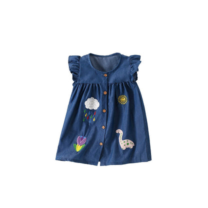 MyKids-USA® Embroidered Pattern Fly Sleeves Single Breasted Dress for Stylish Girls