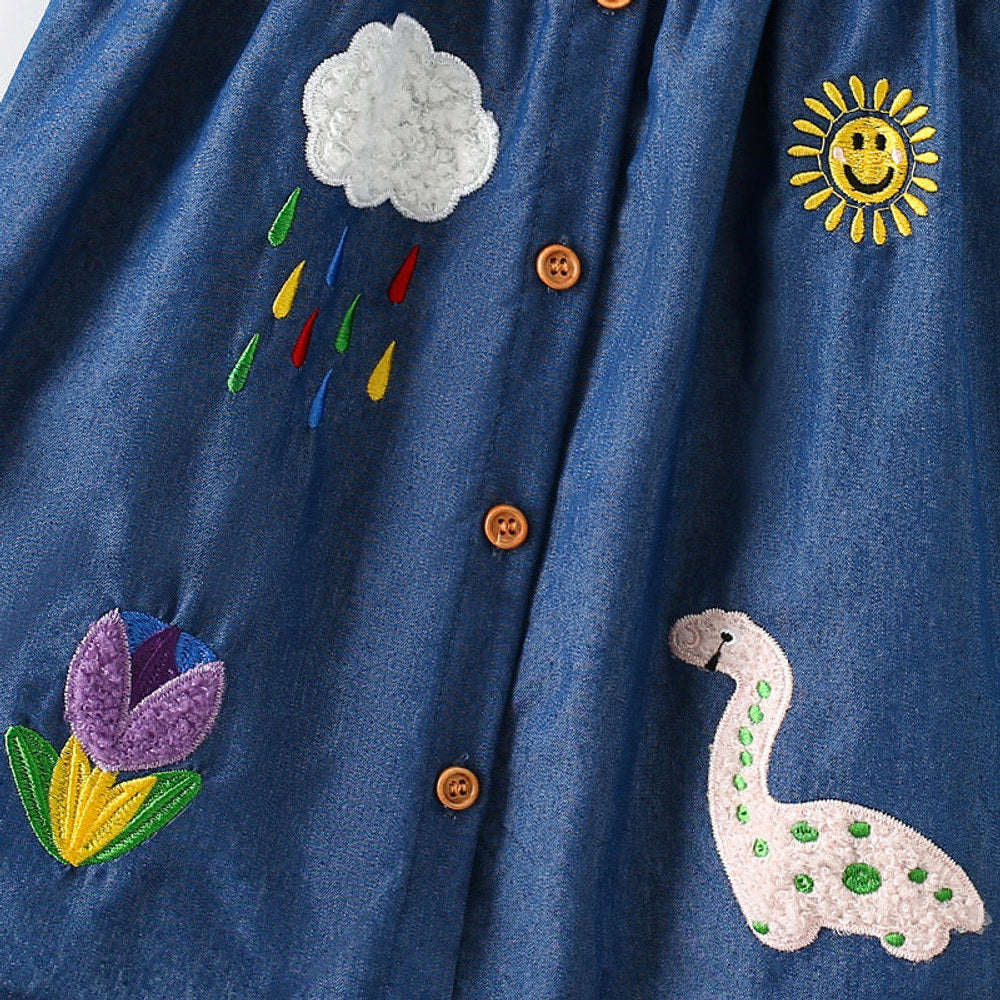 MyKids-USA® Embroidered Pattern Fly Sleeves Single Breasted Dress for Stylish Girls