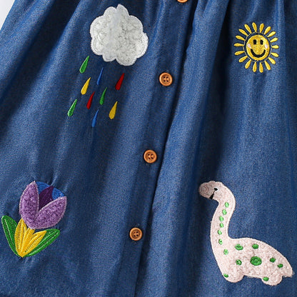 MyKids-USA® Embroidered Pattern Fly Sleeves Single Breasted Dress for Stylish Girls