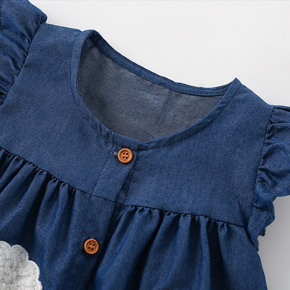 MyKids-USA® Embroidered Pattern Fly Sleeves Single Breasted Dress for Stylish Girls