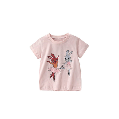 MyKids-USA® Girls’ Rabbit Dancers Cartoon Pattern Short Sleeves T-shirt in European and American Style