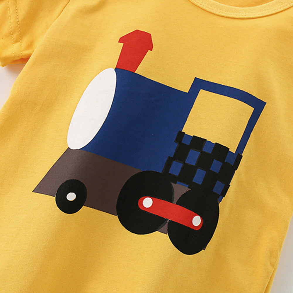 MyKids-USA® Summer Arrival Boys’ Train Cartoon Pattern T-shirt in European and American Style