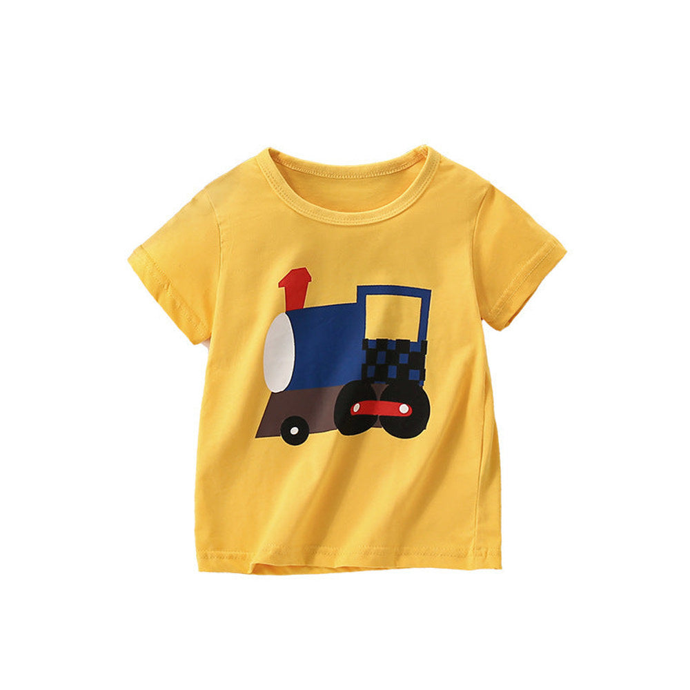 MyKids-USA® Summer Arrival Boys’ Train Cartoon Pattern T-shirt in European and American Style