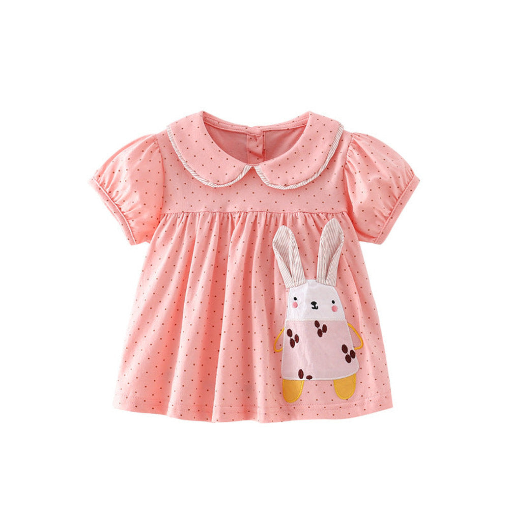 MyKids-USA® Rabbit and Dots Pattern Short Sleeves Cute Dress for Stylish Girls