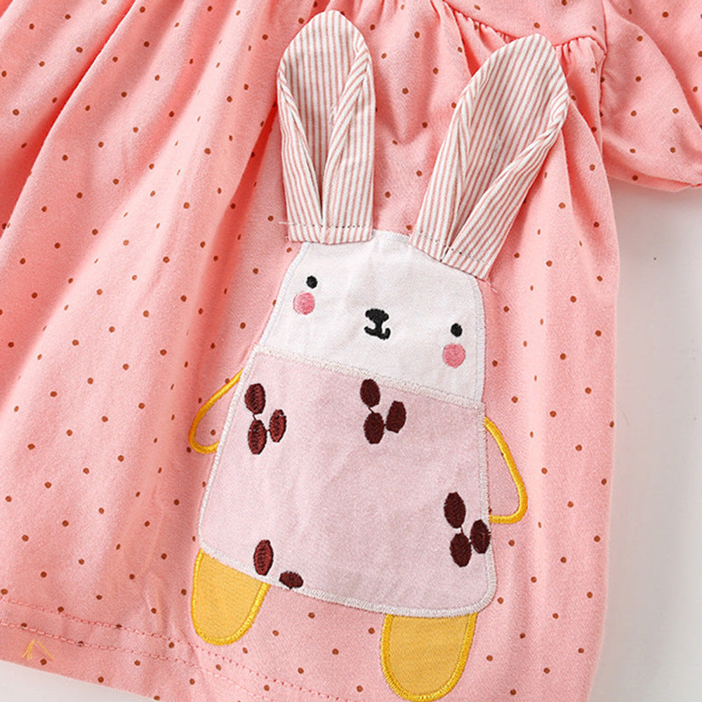 MyKids-USA® Rabbit and Dots Pattern Short Sleeves Cute Dress for Stylish Girls