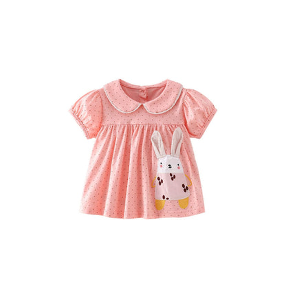 MyKids-USA® Rabbit and Dots Pattern Short Sleeves Cute Dress for Stylish Girls