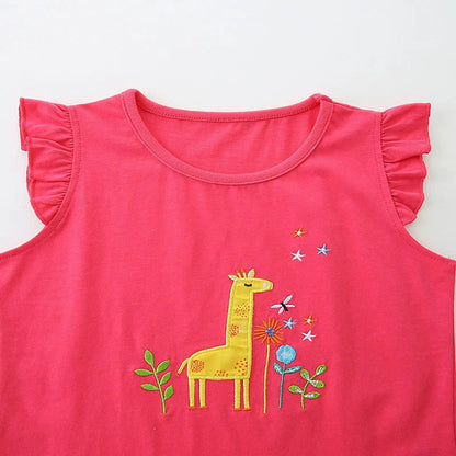 MyKids-USA® Baby Kids Cute Giraffe Cartoon Pattern Vest and Floral Shorts Clothing Set for Girls