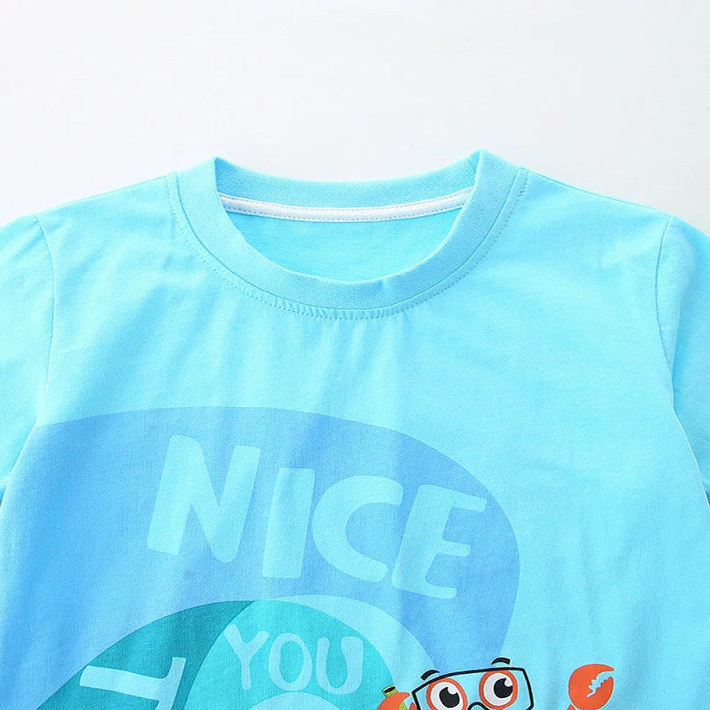 MyKids-USA® Baby Kids Cartoon Marine Animals Pattern T-shirt and Plain Shorts Casual Clothing Set for Boys