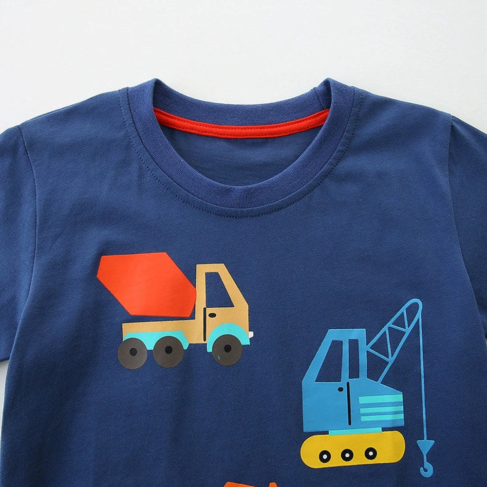 MyKids-USA® Summer Boys’ Engineering Vehicles Cartoon Pattern T-shirt in European and American Style