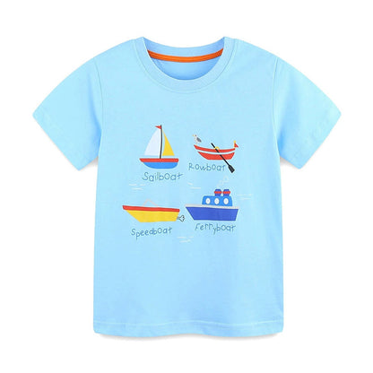 MyKids-USA® Boys’ Various Boats Cartoon Pattern T-shirt in European and American Style