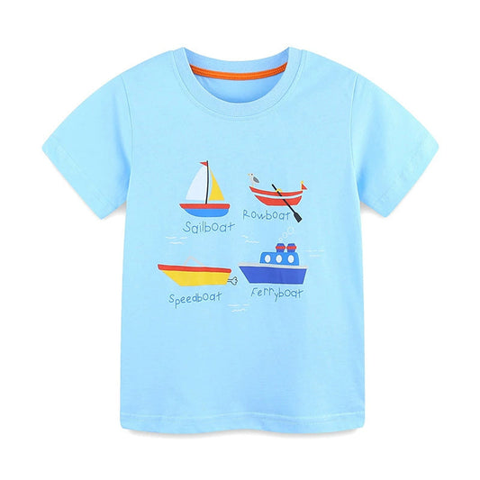 MyKids-USA® Summer Boys’ Various Boats Cartoon Pattern T-shirt in European and American Style