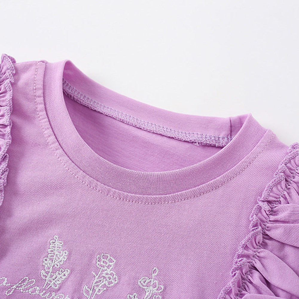 MyKids-USA® Girls’ Flowers and Letters Embroidered Pattern Short Sleeves T-shirt in European and American Style